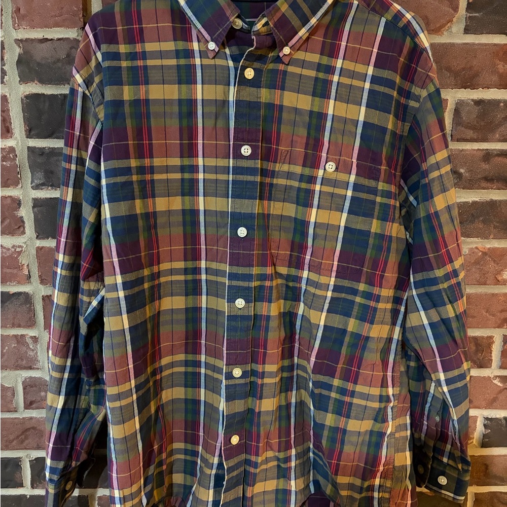 Orvis Men's Plaid Button-Down Shirt in Blue, Yellow, Green, Burgundy